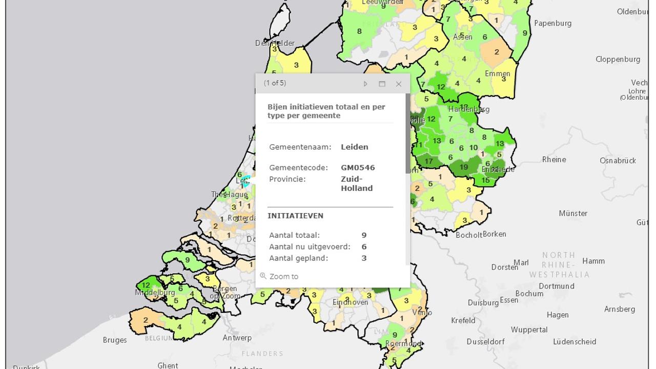Kaart met Initiatieven voor bijen in Kennis Impuls Bestuivers